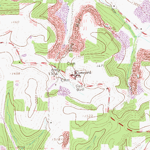 Topographic Map of Concord Church, PA