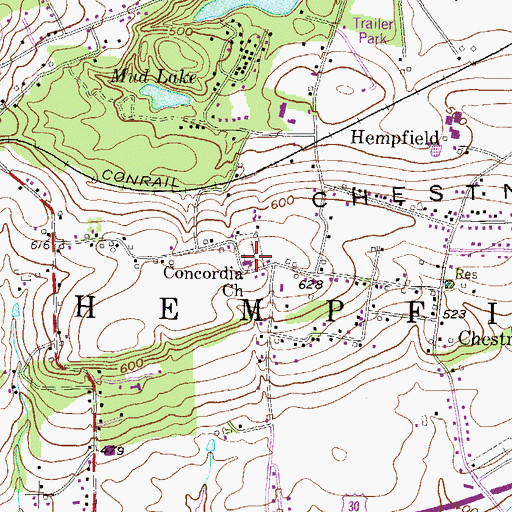Topographic Map of Concordia Church, PA