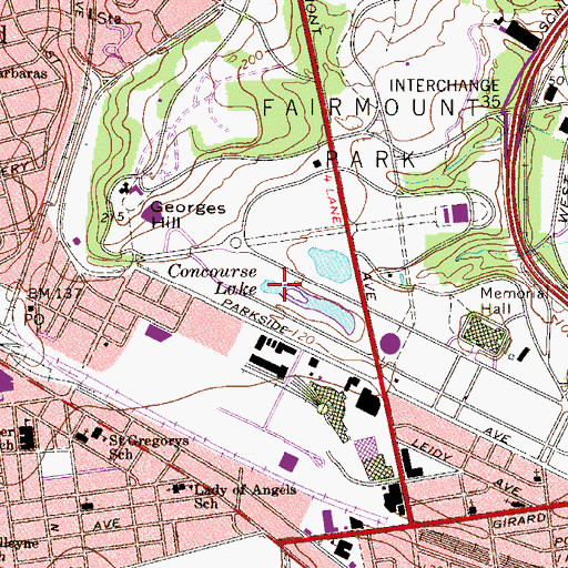 Topographic Map of Concourse Lake, PA