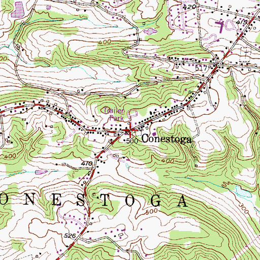 Topographic Map of Conestoga, PA