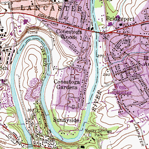 Topographic Map of Conestoga Gardens, PA
