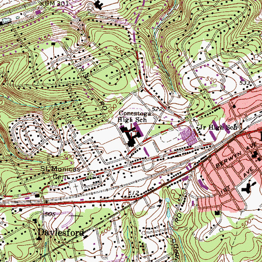 Topographic Map of Conestoga High School, PA