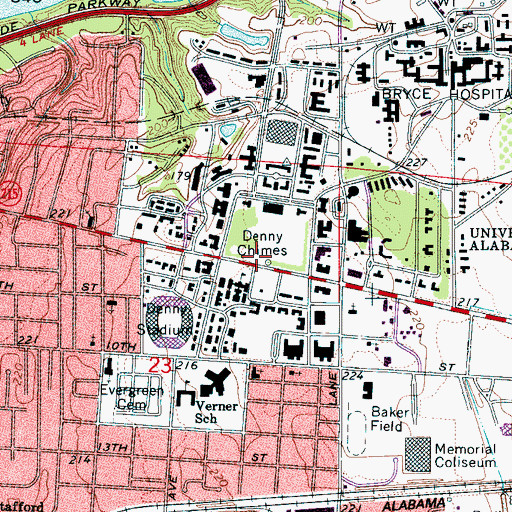 Topographic Map of Denny Chimes, AL
