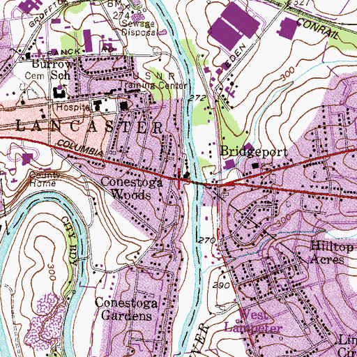 Topographic Map of Conestoga Woods, PA