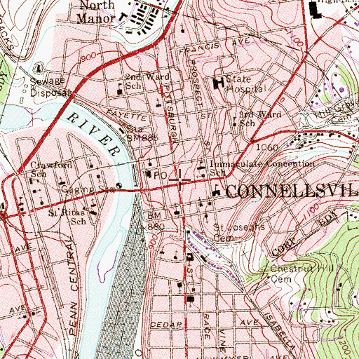 Topographic Map of Connellsville, PA