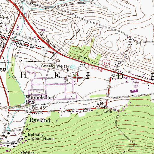 Topographic Map of Conrad Weiser Park, PA