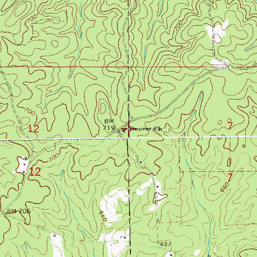 Topographic Map of Denver Church, AL