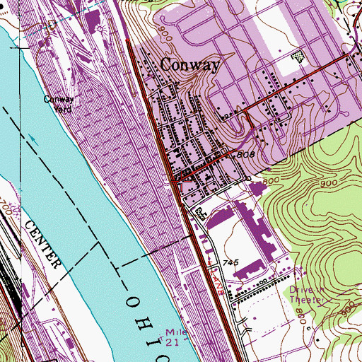 Topographic Map of Conway, PA
