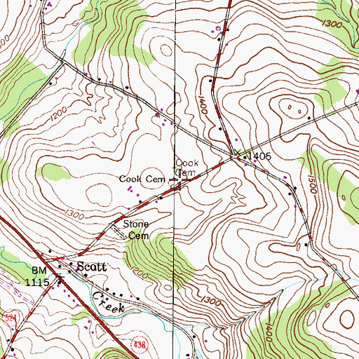 Topographic Map of Cook Cemetery, PA