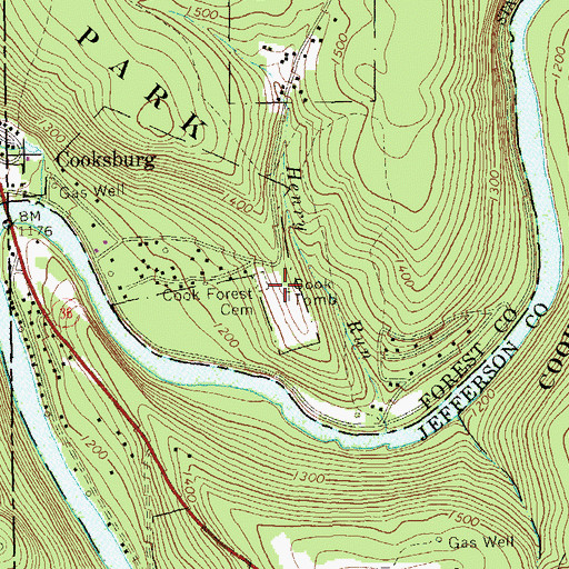 Topographic Map of Cooksburg Cemetery, PA