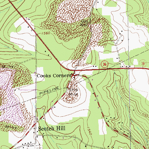 Topographic Map of Cooks Corners, PA