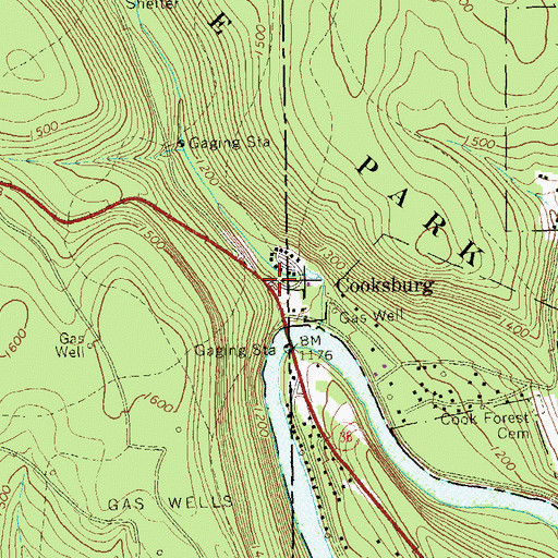 Topographic Map of Cooksburg, PA