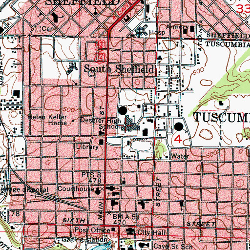 Topographic Map of Deshler High School, AL