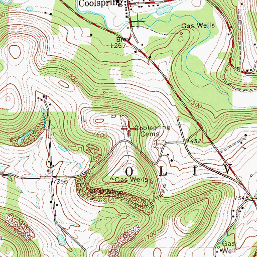 Topographic Map of Coolspring Cemetery, PA