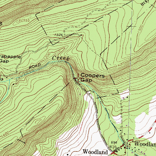 Topographic Map of Coopers Gap, PA