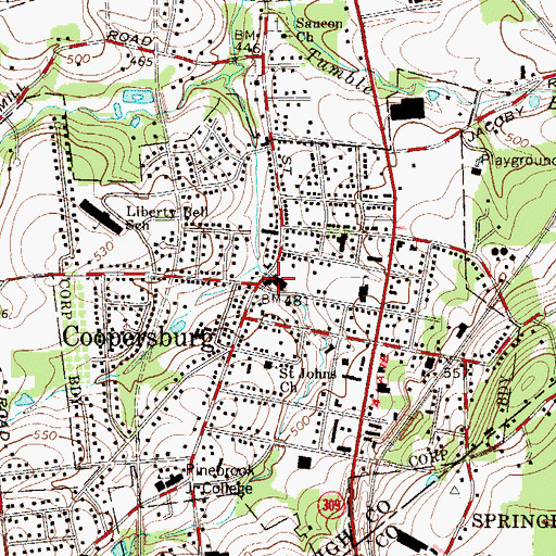 Topographic Map of Coopersburg, PA