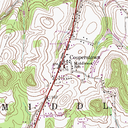 Topographic Map of Cooperstown, PA