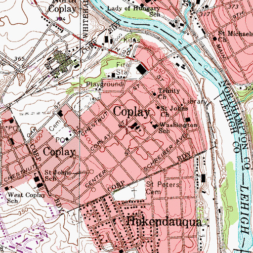 Topographic Map of Coplay, PA