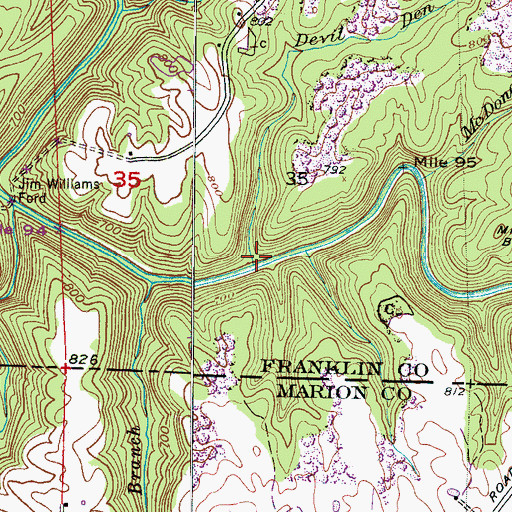 Topographic Map of Devil Den Branch, AL