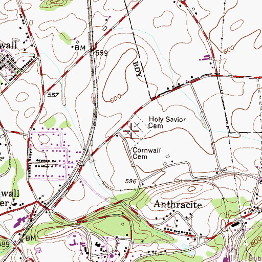 Topographic Map of Cornwall Cemetery, PA