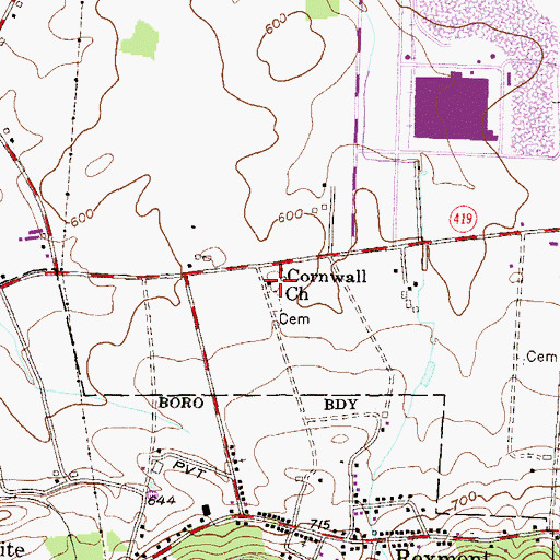 Topographic Map of Cornwall Church, PA