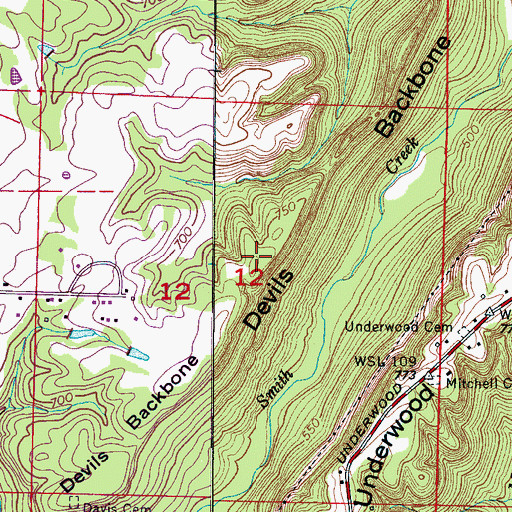 Topographic Map of Devils Backbone, AL