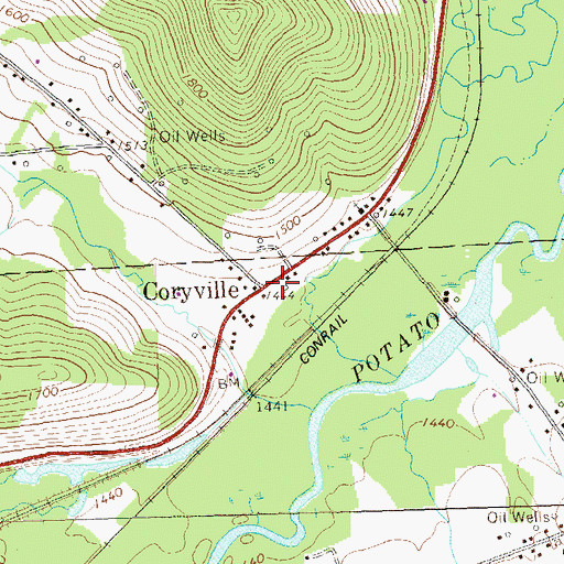 Topographic Map of Coryville, PA