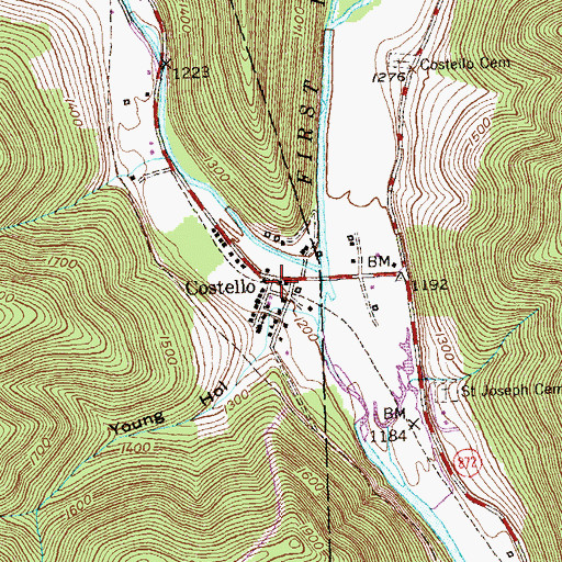 Topographic Map of Costello, PA