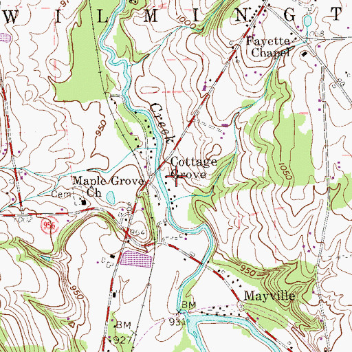 Topographic Map of Cottage Grove, PA
