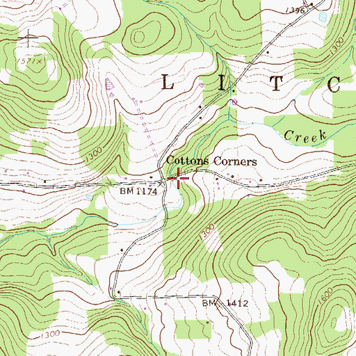 Topographic Map of Cottons Corners, PA