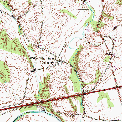 Topographic Map of Council Bluff School, PA