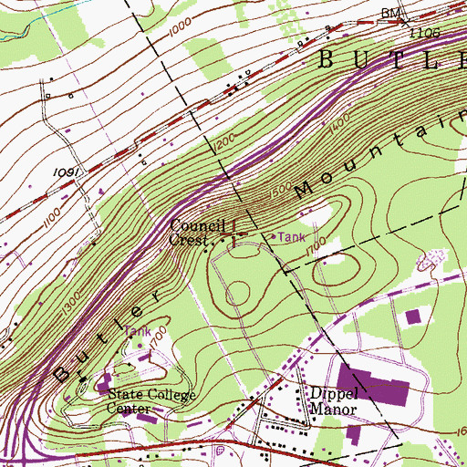 Topographic Map of Council Crest, PA