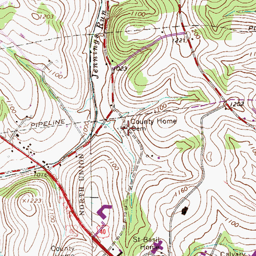 Topographic Map of Fayette County Cemetery - New, PA