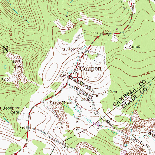 Topographic Map of Coupon, PA