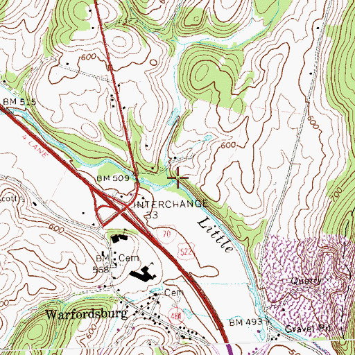 Topographic Map of Cove Run, PA
