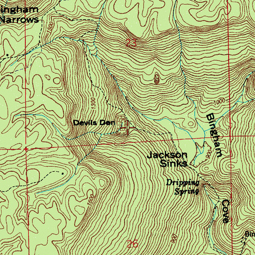 Topographic Map of Devils Den, AL