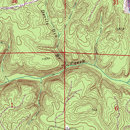 Topographic Map of Devils Den Branch, AL