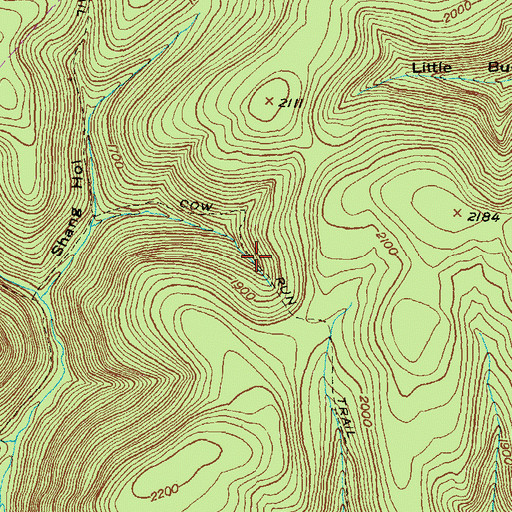 Topographic Map of Cow Run Trail, PA