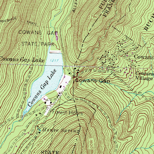 Topographic Map of Cowans Gap, PA