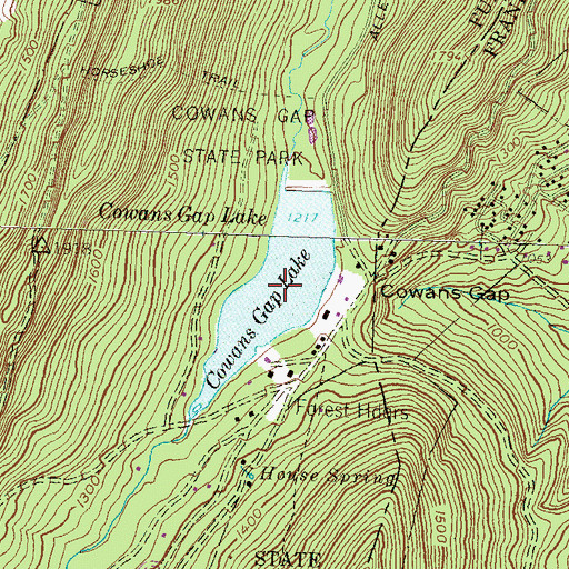 Topographic Map of Cowans Gap Lake, PA