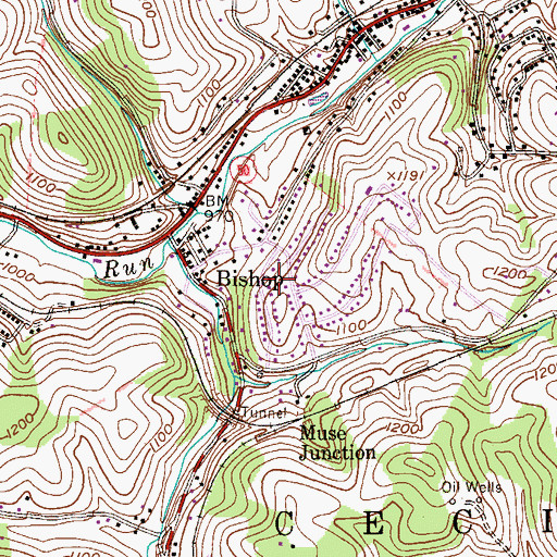 Topographic Map of Cowden, PA