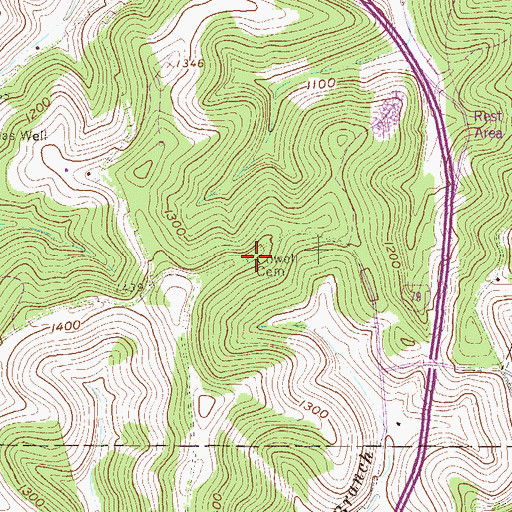 Topographic Map of Cowell Cemetery, PA