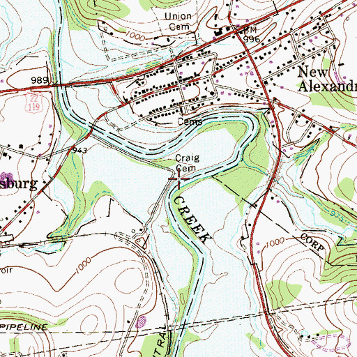 Topographic Map of Craig Cemetery, PA
