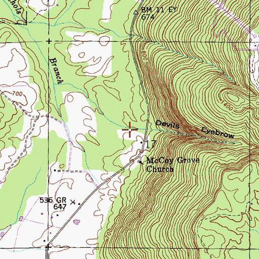 Topographic Map of Devils Hollow, AL