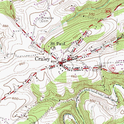 Topographic Map of Craley, PA
