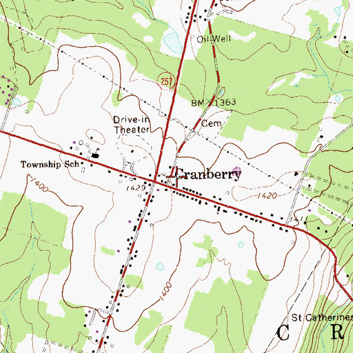 Topographic Map of Cranberry, PA