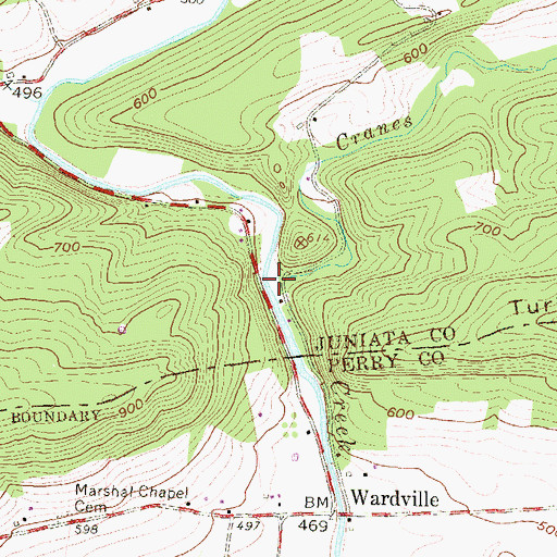 Topographic Map of Cranes Run, PA