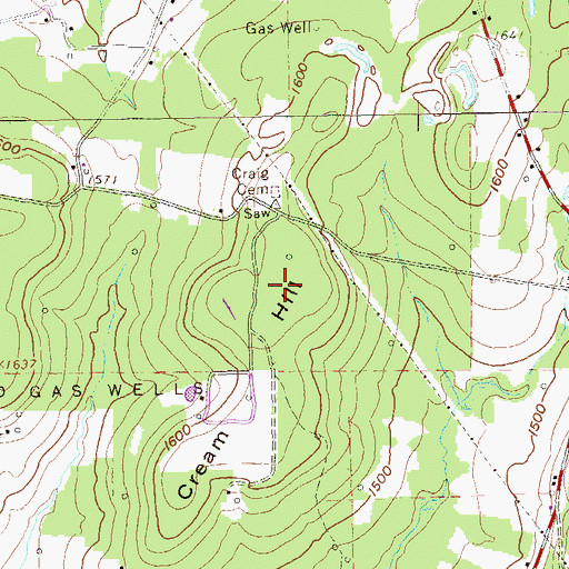 Topographic Map of Cream Hill, PA