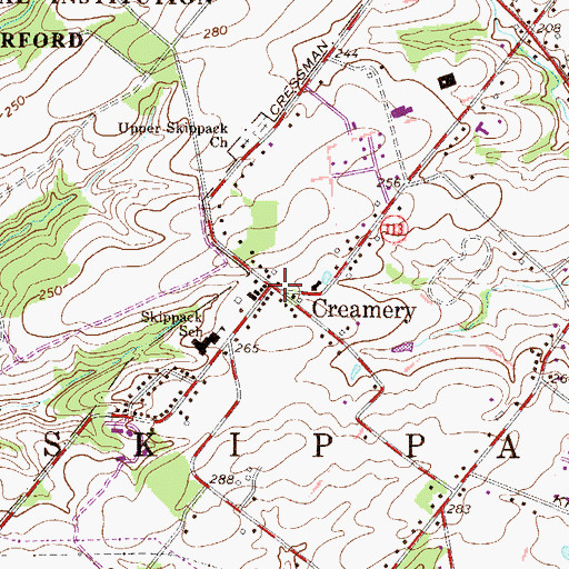 Topographic Map of Creamery, PA