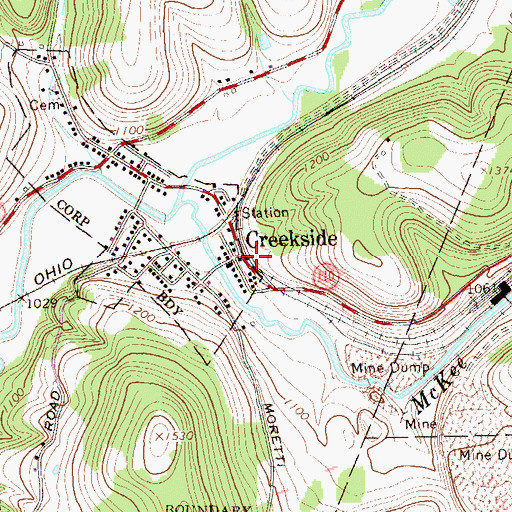 Topographic Map of Creekside, PA